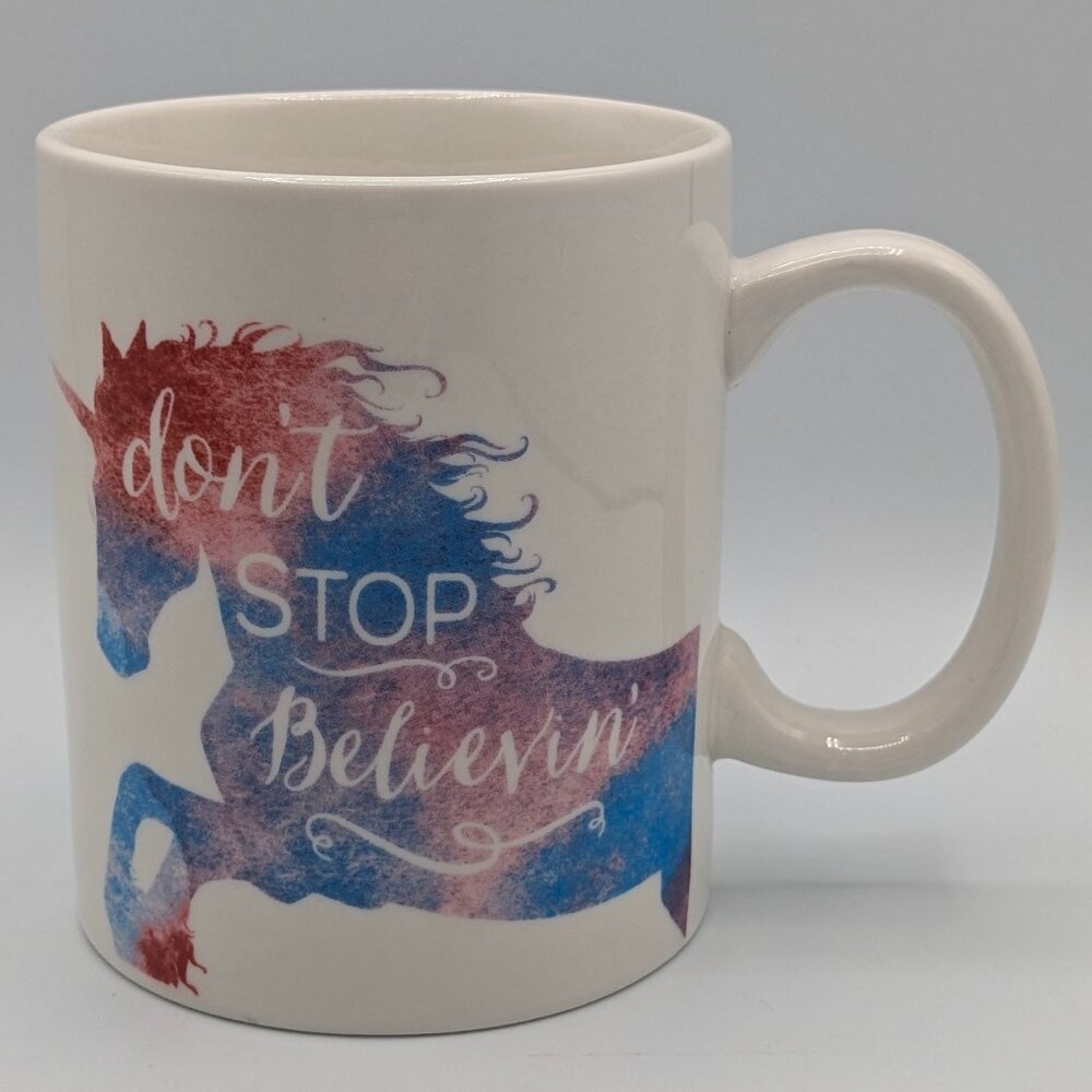 P. Graham Dunn "Don't Stop Believin'" Unicorn Mug - Pink & Blue, 12 oz